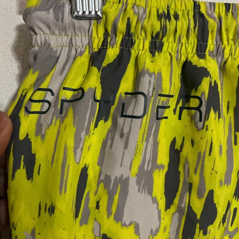 SPYDER Abstract Camo Print Drawstring Pockets Swim Trunks Yellow‎ Grey Boy's XL